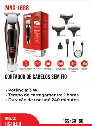 Cortador De Cabelos Sem Fio 60pç=40$