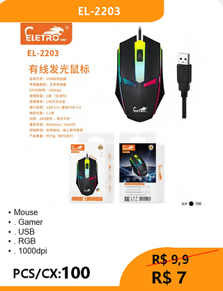 MOUSE COM FIO PCS/CX:100 R$7