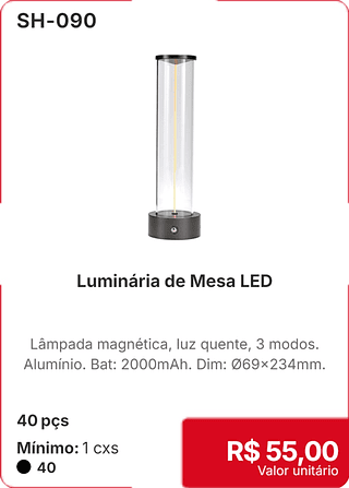 Luminaria de Mesa LED 40 pçs R$ 55,00