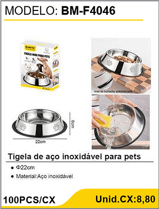 Tigela de aço inoxidável para pets 100PCS/CX Unid.CX:8,80