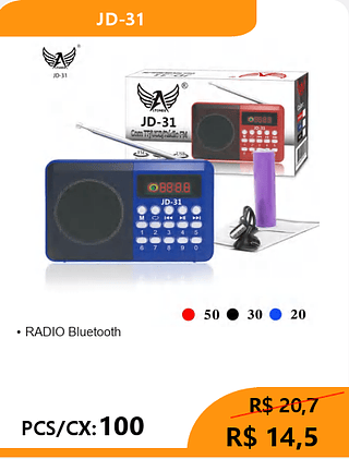 RÁDIO BLUETOOTH PCS/CX:100 R$14,5