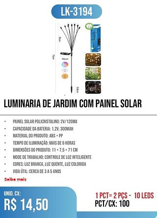 LUMINARIA DE JARDIM COM PAINEL SOLAR 100pç=14,50$