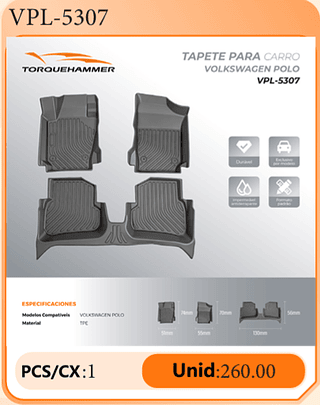 TAPETE PARA CARRO VOLKSWAGEN POLO PCS/CX:1 Unid:260.00