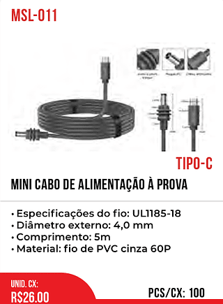 Mini Cabo De Alimentação À Prova 100pç=26$