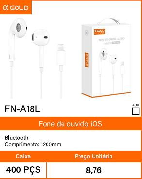 Fone de ouvido iOS Bluetooth- Comprimento: 1200mm Caixa 400 PCS Preco Unitario 8,76