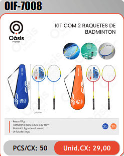 KIT COM 2 RAQUETES DE BADMINTON PCS/CX: 50 Unid.CX: 29,00