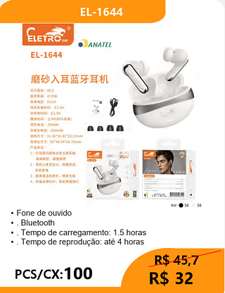 FONE BLUETOOTH PCS/CX:100 R$32