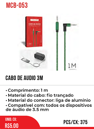 Cabo De Áudio 1M 375pç=5$