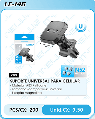SUPORTE UNIVERSAL PARA CELULAR PCS/CX: 200 Unid.CX: 9,50