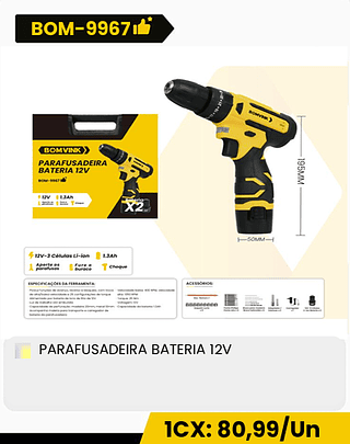 PARAFUSADEIRA BATERIA 12V CX: 10PCS 1CX: 80,99/Un