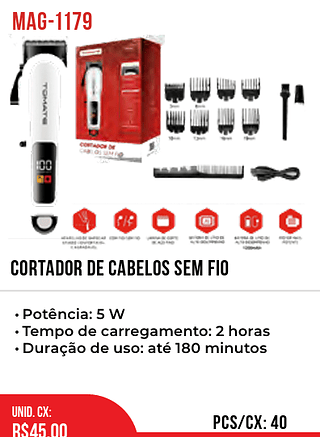 Cortador De Cabelos Sem Fio 40pç=45$