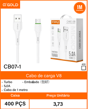 Cabo de carga V8 Turbo - Caixa 400 PCS Preco Unitario 3,73