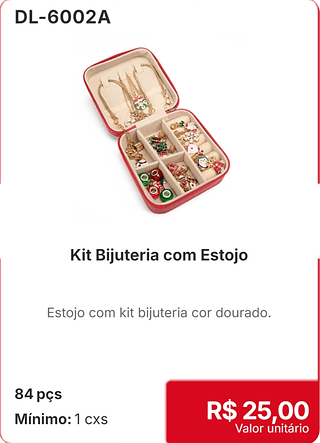 Kit Bijuteria com Estojo 84 pçs R$ 25,00