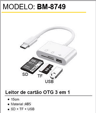 Leitor de cartão OTG 3 em 1 1000PCS/CX Unid.CX:5,80