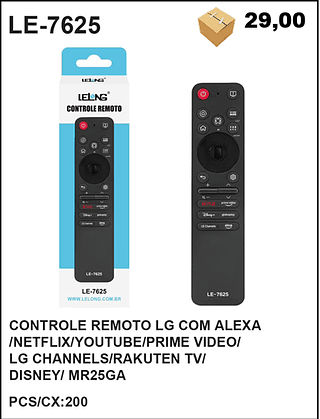 CONTROLE REMOTO LG COM ALEXA /NETFLIX/YOUTUBE/PRIME VIDEO/ LG CHANNELS/RAKUTEN TV/ DISNEY/ MR25GA 200PÇ=29$