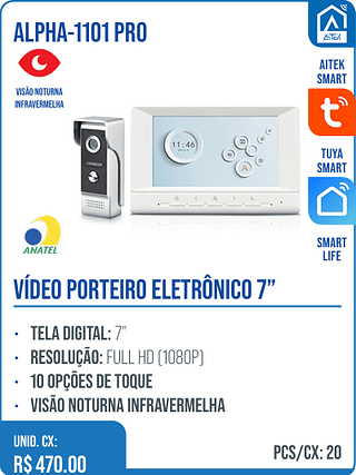 VÍDEO PORTEIRO ELETRÔNICO 7” UNID. CX: R$ 470.00 PCS/CX: 20