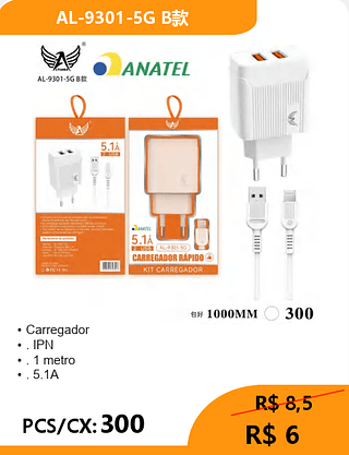 CARREGADOR LIGHTNING PCS/CX:300 R$ 6