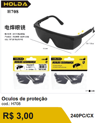 Óculos de proteção R$ 2.70 240PC/CX