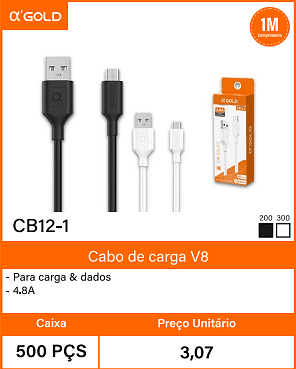 Cabo de carga V8 - Caixa 500 PCS Preco Unitario 3,07