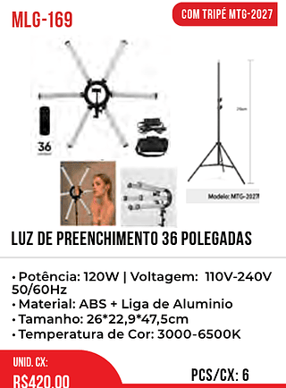 Luz De Preenchimento 36 POLEGADAS 6pç=420$