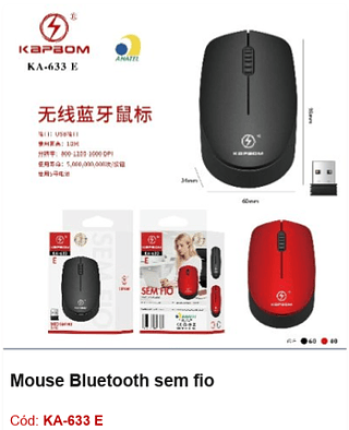Mouse Bluetooth sem fio R$10,8 PCS/CX:100