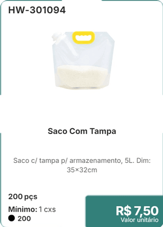 Saco Com Tampa 200 pçs R$ 7,50
