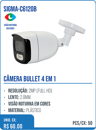 CÂMERA BULLET 4 EM 1 UNID. CX: R$ 60.00 PCS/CX: 50