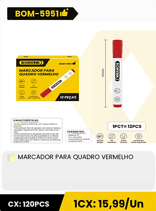 MARCADOR PARA QUADRO VERMELHO CX: 120PCS 1CX: 15,99/Un