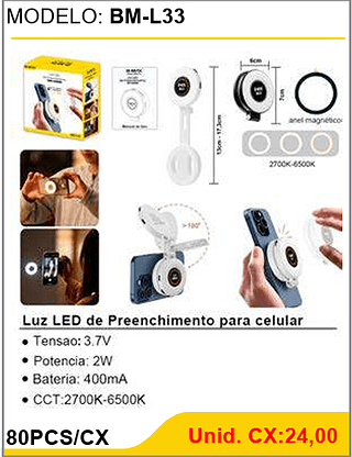 Luz LED de Preenchimento para celular 80PCS/CX Unid. CX:24,00
