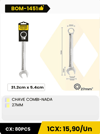 CHAVE COMBI-NADA 27MM CX: 80PCS 1CX: 15,90/Un