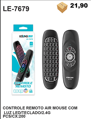 CONTROLE REMOTO AIR MOUSE COM LUZ LED/TECLADO/2.4G 200PÇ=21,9$