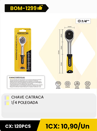 CHAVE CATRACA 1/4 POLEGADA CX: 120PCS 1CX: 10,90/Un