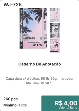 Caderno De Anotação 260 pçs R$ 4.00