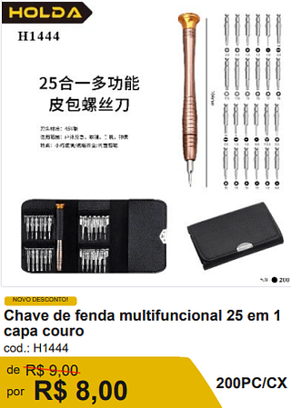 Chave de fenda multifuncional 25 em 1 capa couro R$ 7.20 200PC/CX