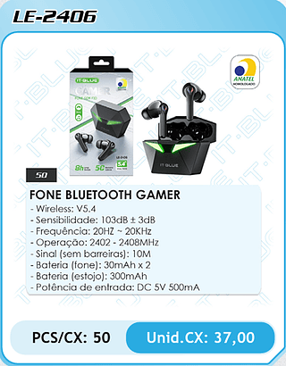 FONE BLUETOOTH GAMER - PCS/CX: 50 Unid.CX: 37,00