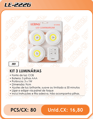 KIT 3 LUMINÁRIAS 80PÇ=16,8$
