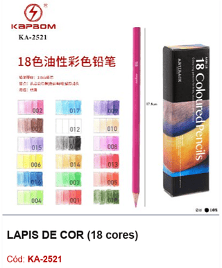 LÁPIS DE COR (18 cores) R$ 14,4 PCS/Cx: 108