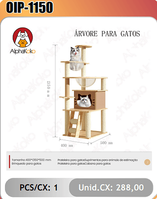 ARVORE PARA GATOS PCS/CX:1 Unid.CX: 288,00