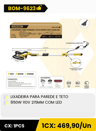 LIXADEIRA PARA PAREDE E TETO 850W 110V 215MM COM LED CX: 1PCS 1CX: 469,90/Un