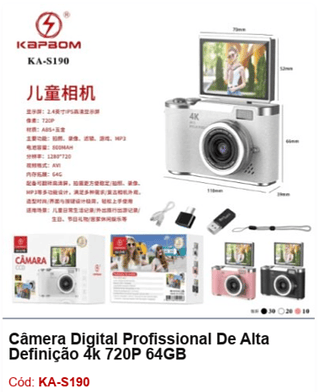 Câmera Digital Profissional De Alta Definição 4k 720P 64GB R$ 73,8 PCS/Cx:60