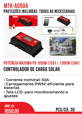 Controlador De Carga Solar 30pç=50