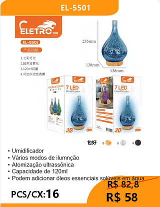 Umidificador PCS/CX:16 R$58
