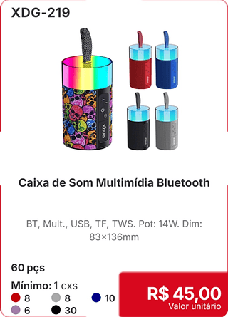 Caixa de Som Multimídia Bluetooth 60 pçs R$ 45.00