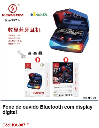 Fone de ouvido Bluetooth com display digital R$17,1 PCS/CX:100