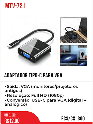 Adaptador TIPO-C Para VGA 300pç=12$