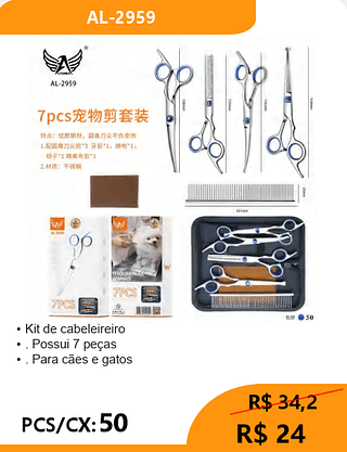 Kit de cabeleireiro para pet PCS/CX:50 R$ 24