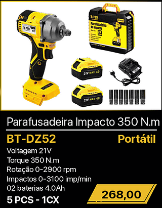Parafusadeira Impacto 350 N.m 5PCS R$268,00
