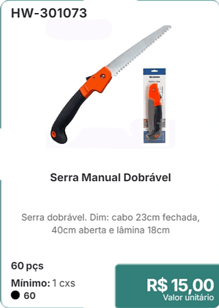 Serra Manual Dobrável 60 pçs R$ 15 00