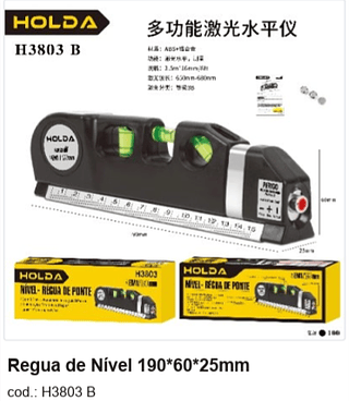 Regua de Nível 190*60*25mm R$ 17,1 PC/CX:100