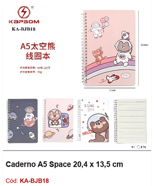 Caderno A5 Space 20,4 x 13,5 cm R$ 6,12 PCS/CX: 176